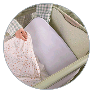 Tutti Bambini Cozee Zen Bedside Crib - breathable bassinet and deeper storage tray